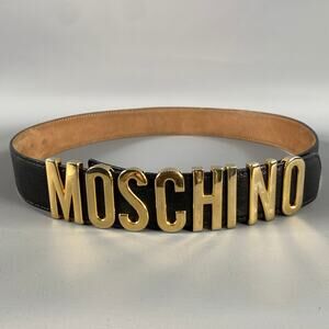 MOSCHINO Waist Size 32 Black Gold Leather Belt
